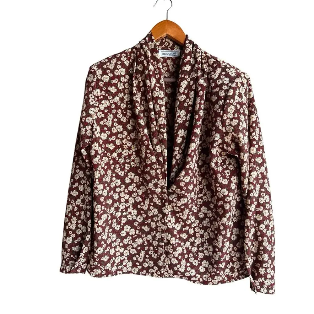 Impressions of CA Vtg 80s Bold Colorful WHIMSY FLORAL Spring Summer BLOUSE 10 - Picture 7 of 7